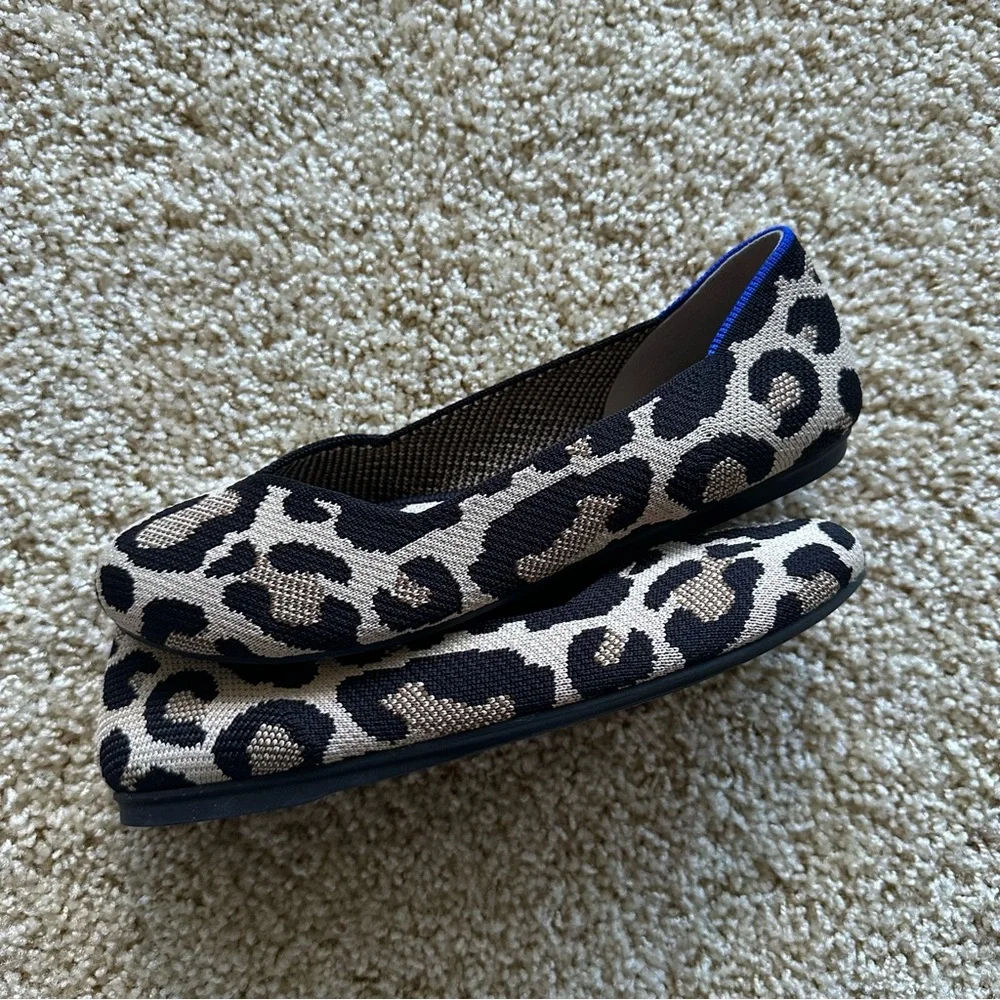 Rothy’s The Flat Leopard Print Black Tan Washable Flats‎ Women’s 6.5